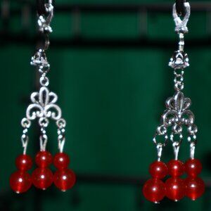 Handmade Clip-On Earrings - BEAUTIFUL 12 Red Marbles - COT 30